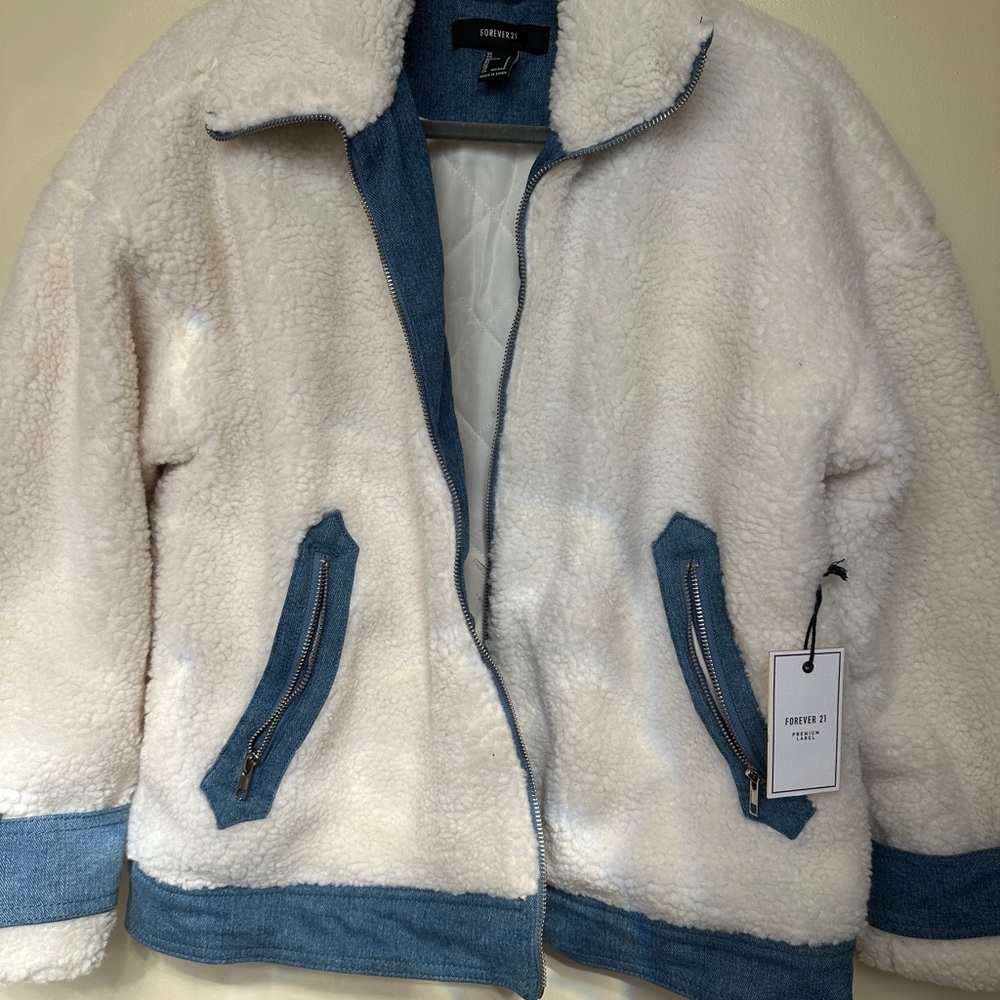 Forever 21 Cream and denim Teddy Jacket